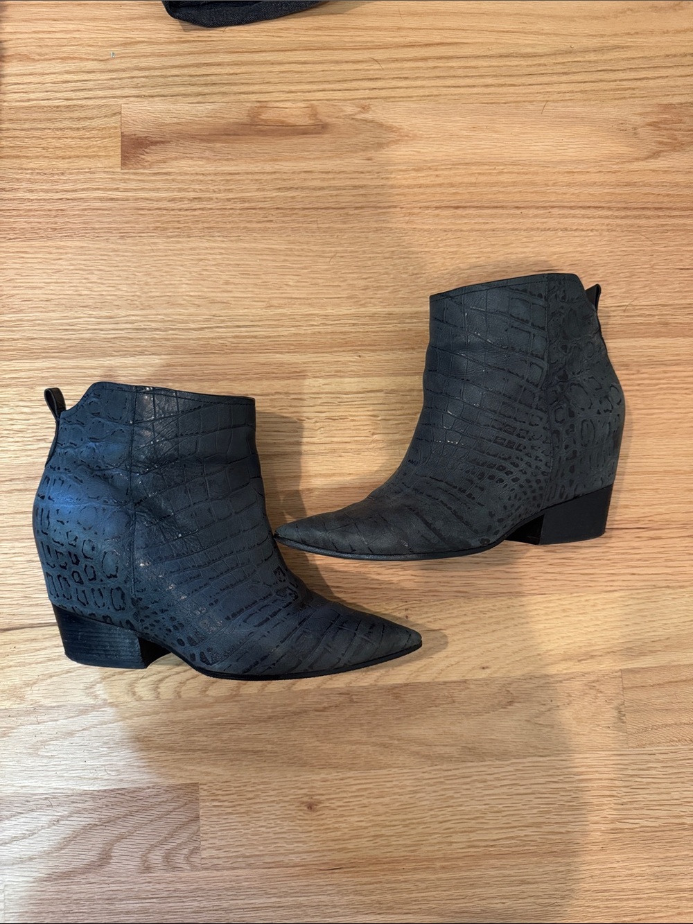 Sigerson Morrison Black Croc-Embossed Pointed Toe Ankle Booties